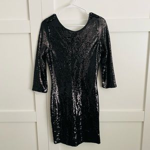 Black Sequin Long Sleeve Dress